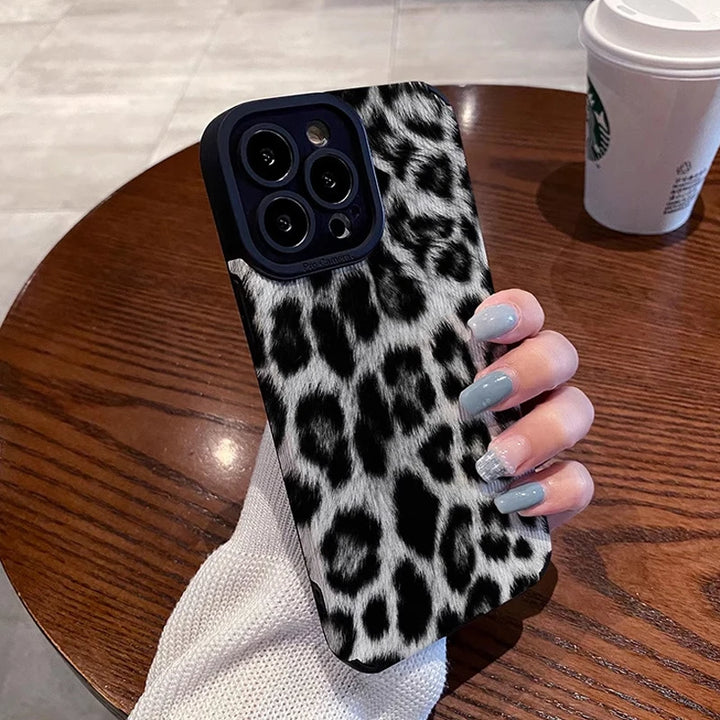 Fashion Black White Leopard Silicone Case For iPhone 13 11 14 15 Pro Max Plus 12 Mini X XS XR 7 8 Leather Shockproof Full Cover