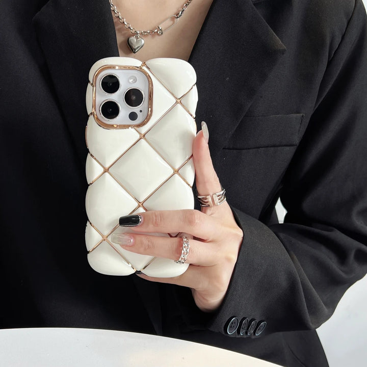 Wine Pink White and Black Luxury Electroplated Gold Diamond Grid Pattern Phone Case for iPhone 15 ProMax 14 13 12 Anti Drop