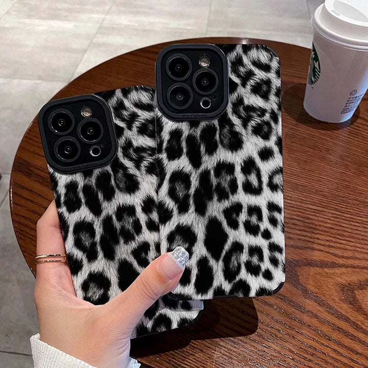 Fashion Black White Leopard Silicone Case For iPhone 13 11 14 15 Pro Max Plus 12 Mini X XS XR 7 8 Leather Shockproof Full Cover