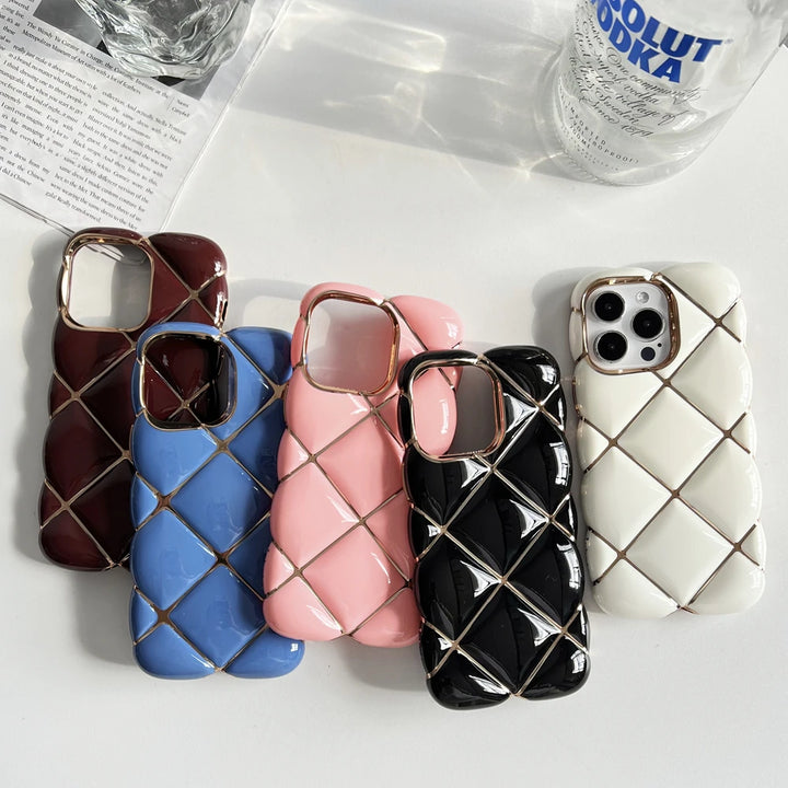 Wine Pink White and Black Luxury Electroplated Gold Diamond Grid Pattern Phone Case for iPhone 15 ProMax 14 13 12 Anti Drop