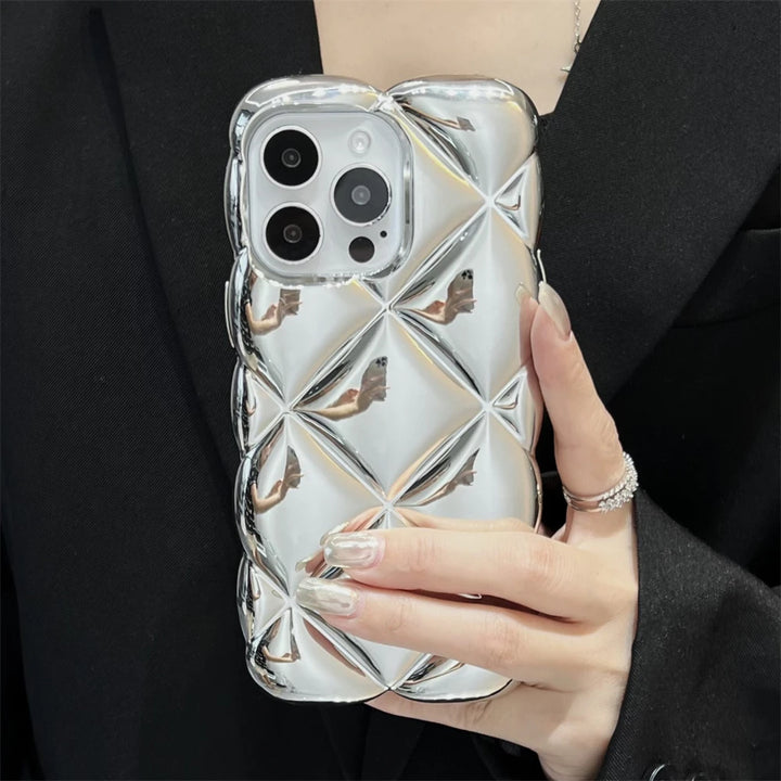 Plating Diamond Pattern Case For iPhone 15 14 13 12 11 Pro Max Plus Lattice Grid Texture Electroplated Shockproof Phone Cover