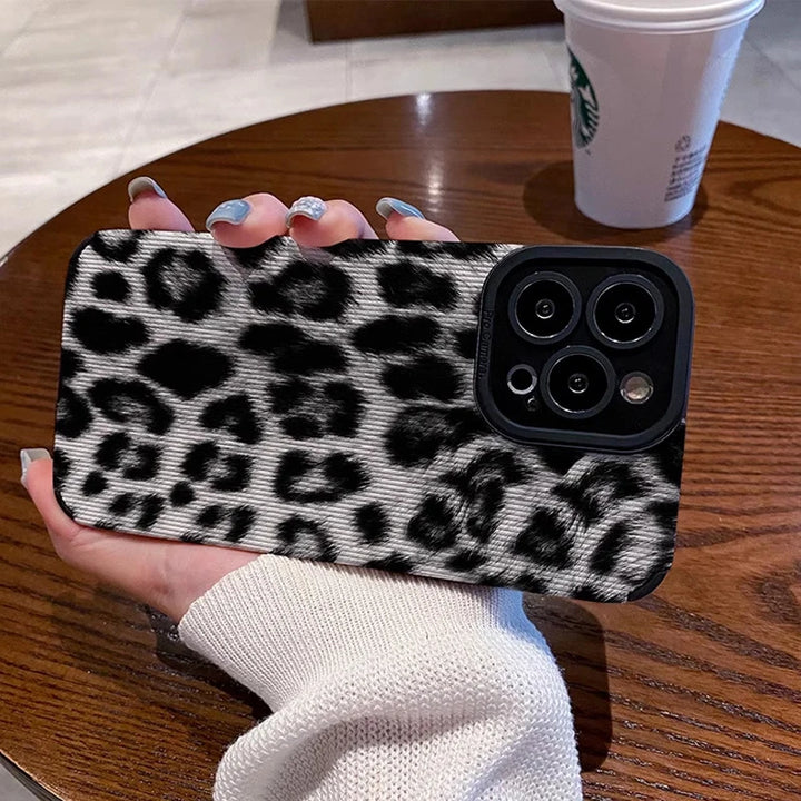 Fashion Black White Leopard Silicone Case For iPhone 13 11 14 15 Pro Max Plus 12 Mini X XS XR 7 8 Leather Shockproof Full Cover